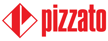A red pizza logo with the word " pizza ".