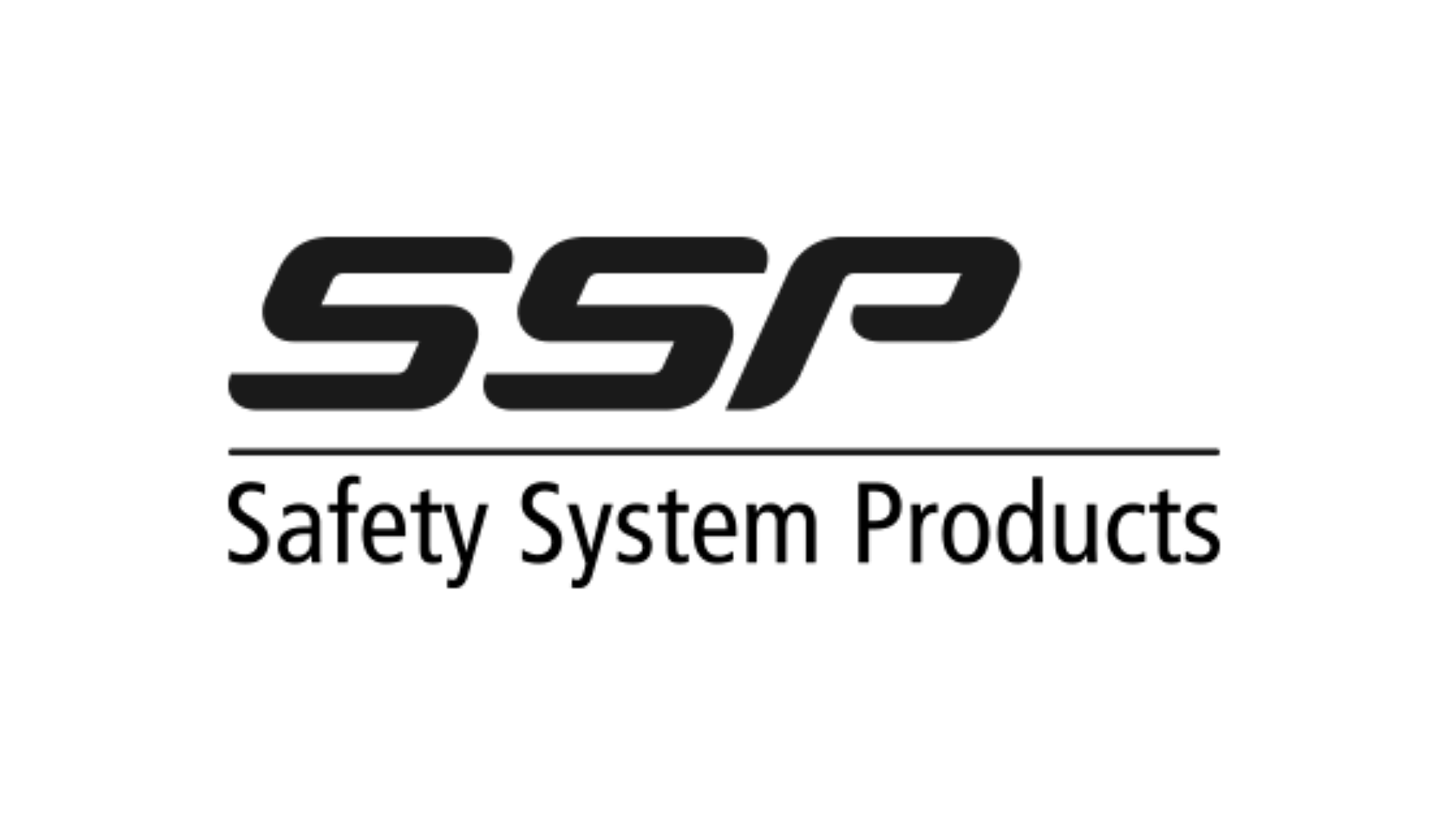 A black and white logo of the safety system products company.